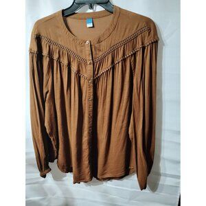 Old Navy LG blouse cotton rayon prairie style cottage core brown